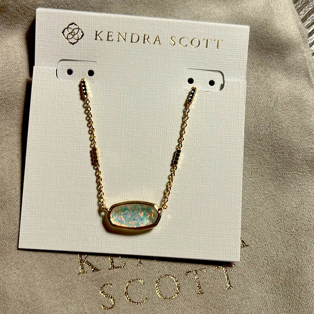 NWT Kendra Scott Gold Framed Elisa White Iridescent Glitter